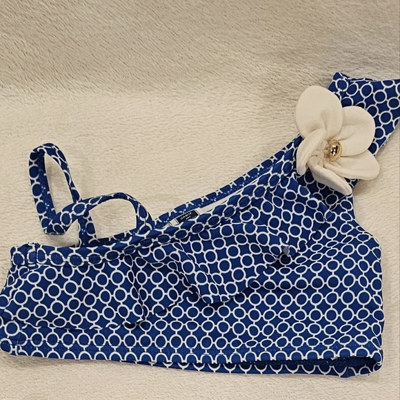 JANIE AND JACK | Blue Geometric Toddler Girl's Swim Bikini w/ Flower Accent - Picture 6 of 7